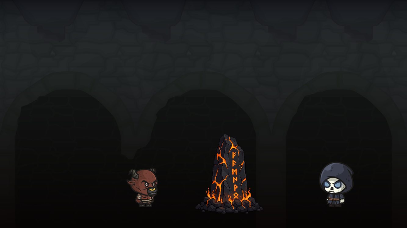 A lava Lumina Stone flanked by a minotaur and a reaper